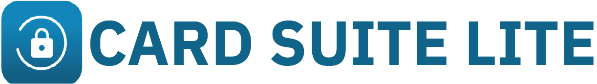 Logo of Card Suite Lite in a Light Blue Color. Logo is a Lock inside of a Blue Square